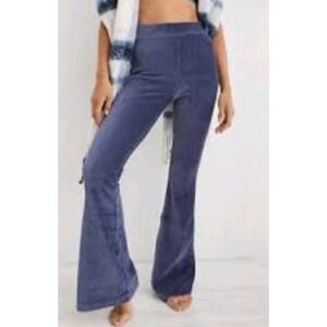 Aerie Groove On Velour High Waisted Flare Pants Womens Size M Blue